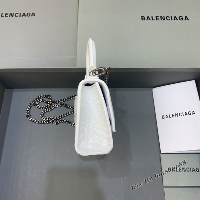 Balenciaga專櫃爆款手提女包 巴黎世家鱷魚紋牛皮白色銀扣mini Hourglass沙漏包 fyj1015